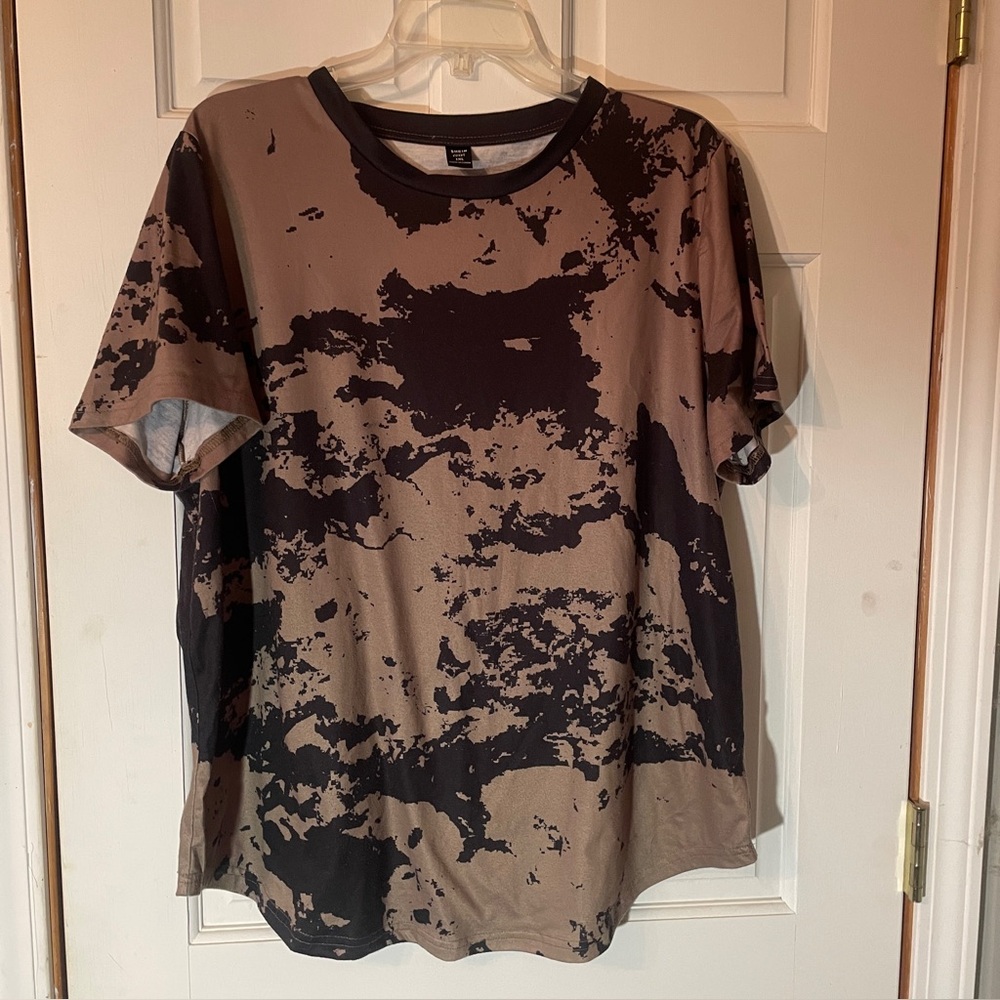 SHEIN Curve Brown and Black Abstract T-Shirt
